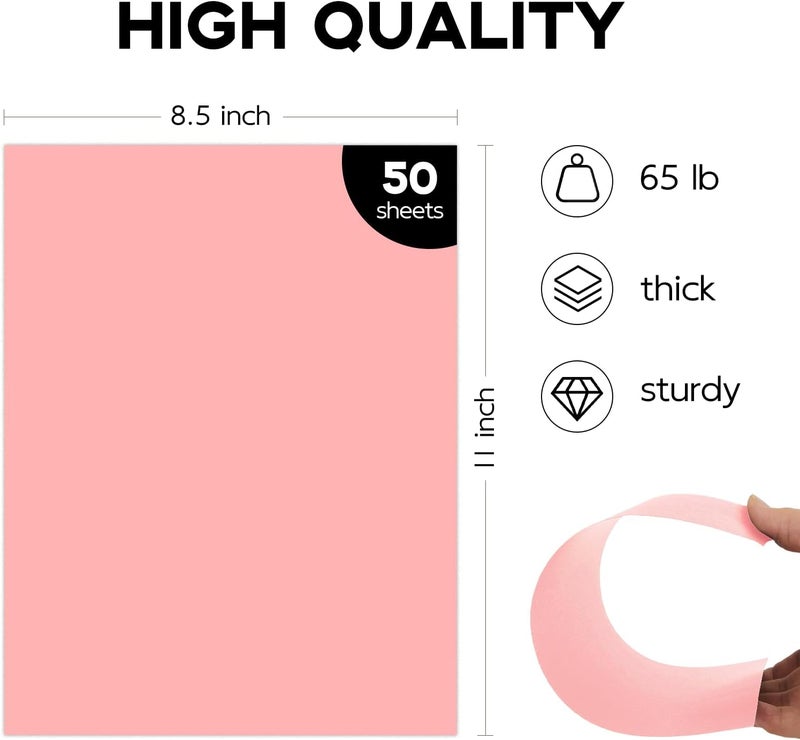 Goefun 50 Pack Pink Cardstock 8.5 x 11 65lb Paper, Pink Card Stock Printer Paper for Arts & Crafts, Presentations, Stationary Printing - Image 2